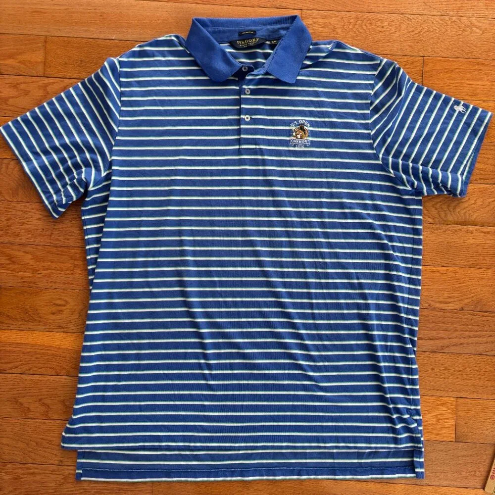 Polo Golf Ralph Lauren Shirt Mens XXL Performance Striped U.S. Open Oakmont Pony